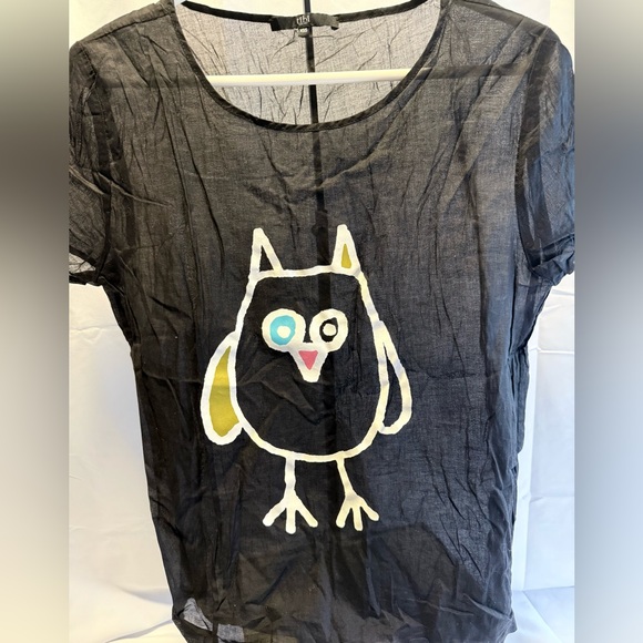 Tibi Black Owl Graphic Short Sleeve Tee
